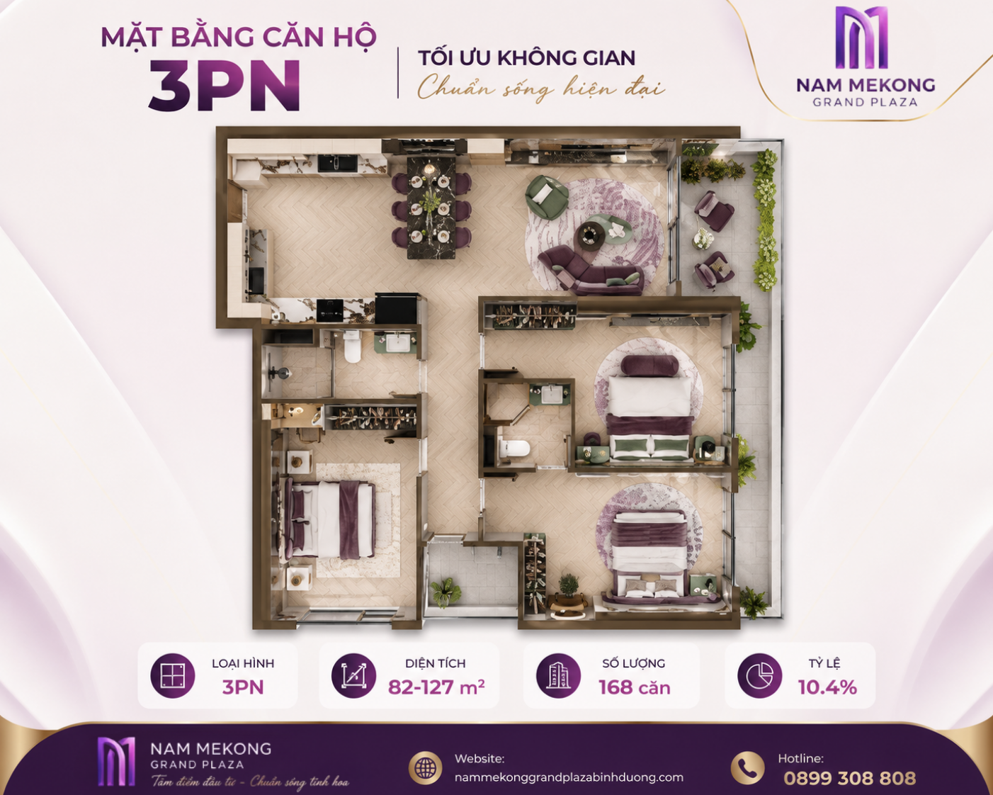 Mặt bằng căn hộ 3PN Nam Mekong Grand Plaza